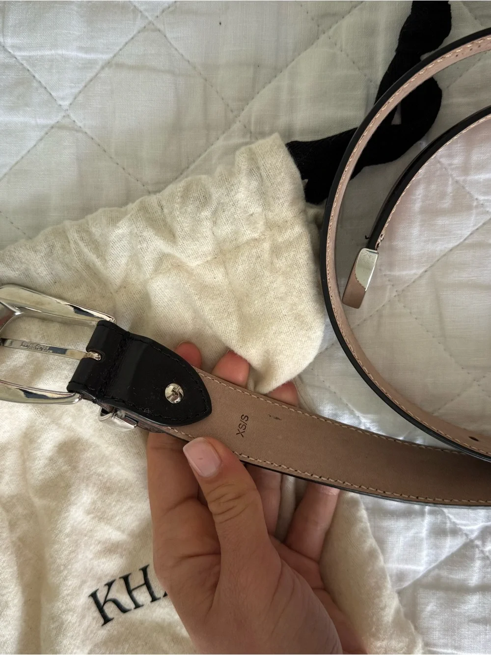 KHAITE Black Leather Belt with Silver Buckle
